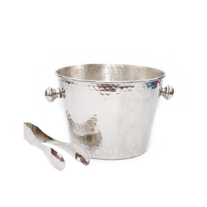 Seau à glace en cuivre martelé argenté et sa pince