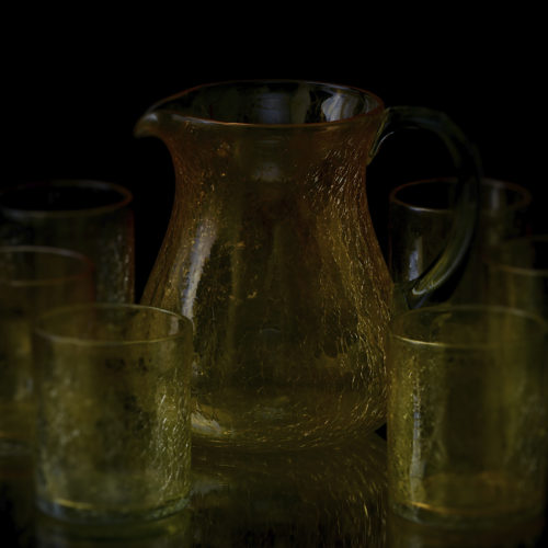 Service broc + 6 verres plats champagne effet craquelé