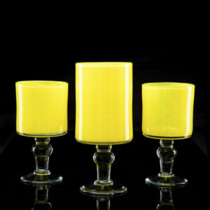 Photophore sur pied grand modèle en verre soufflé jaune pailleté