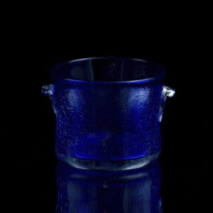 Mini seau à glaçon en verre soufflé bleu effet craquelé