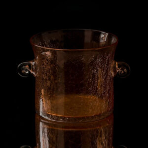 Seau à glaçon en verre soufflé mandarine, anses escargot et effet craquelé