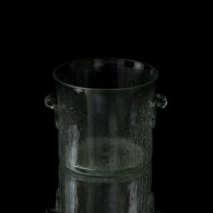 Seau à glaçon en verre soufflé transparent, anses boule et effet craquelé