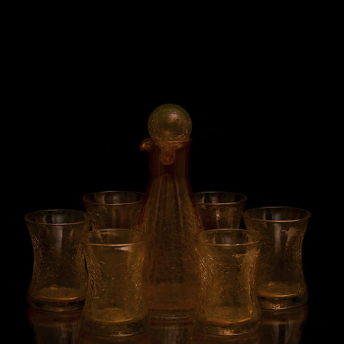 Service carafe + bouchon + 6 verres plats étranglés mandarine effet craquelé