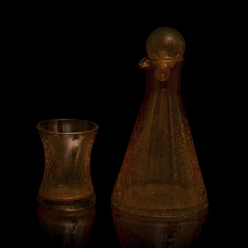 Service carafe + bouchon + 6 verres plats étranglés mandarine effet craquelé – Image 3